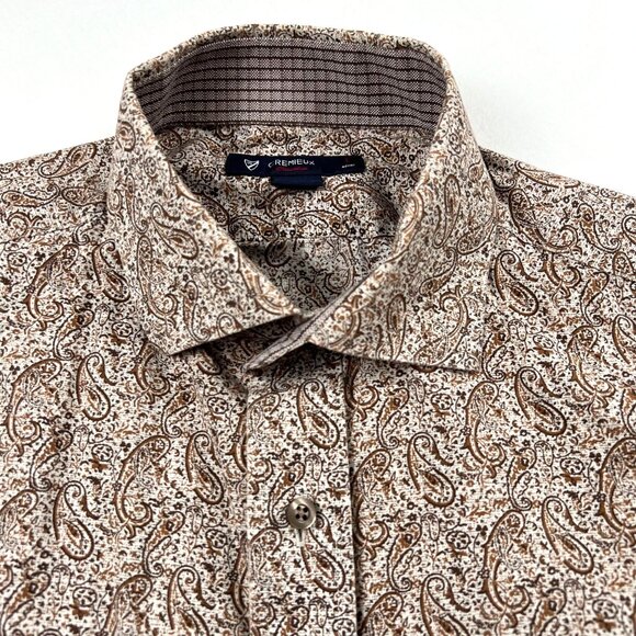 Cremieux Classics Mens Paisley Long Sleeve Button-Up Large Shirt Brown Flip Cuff - Picture 7 of 10
